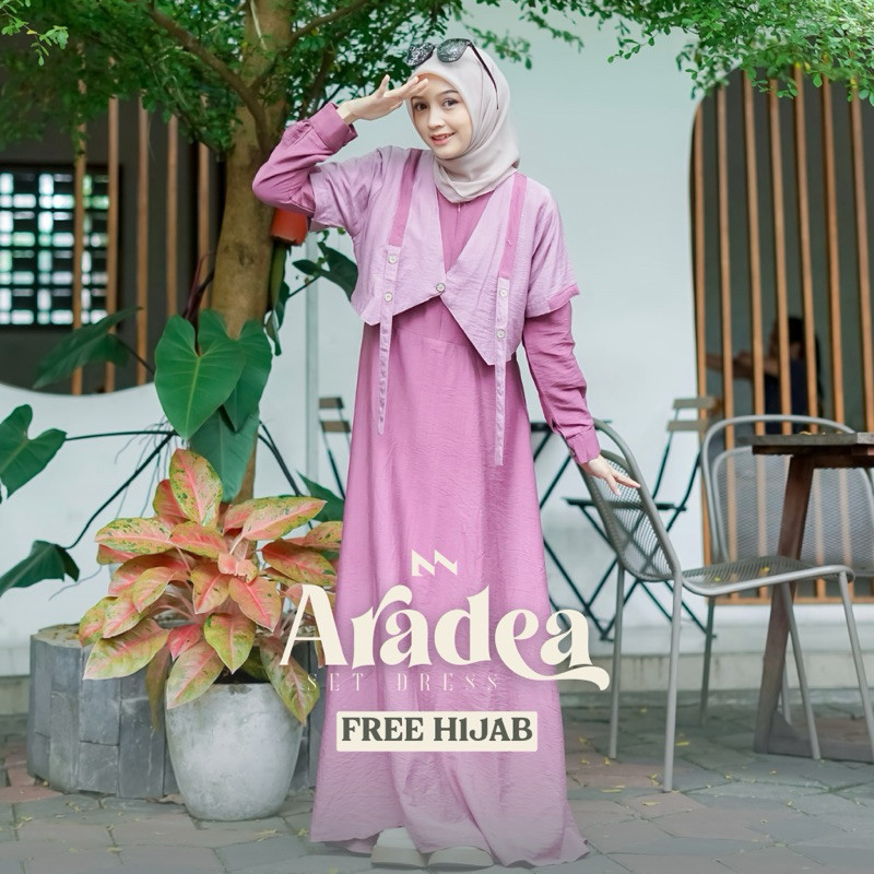 Gamis Muslim [Myza] FREE HIJAB Aradea Set Dress Premium Gamis Lebaran Casual Polo Linen