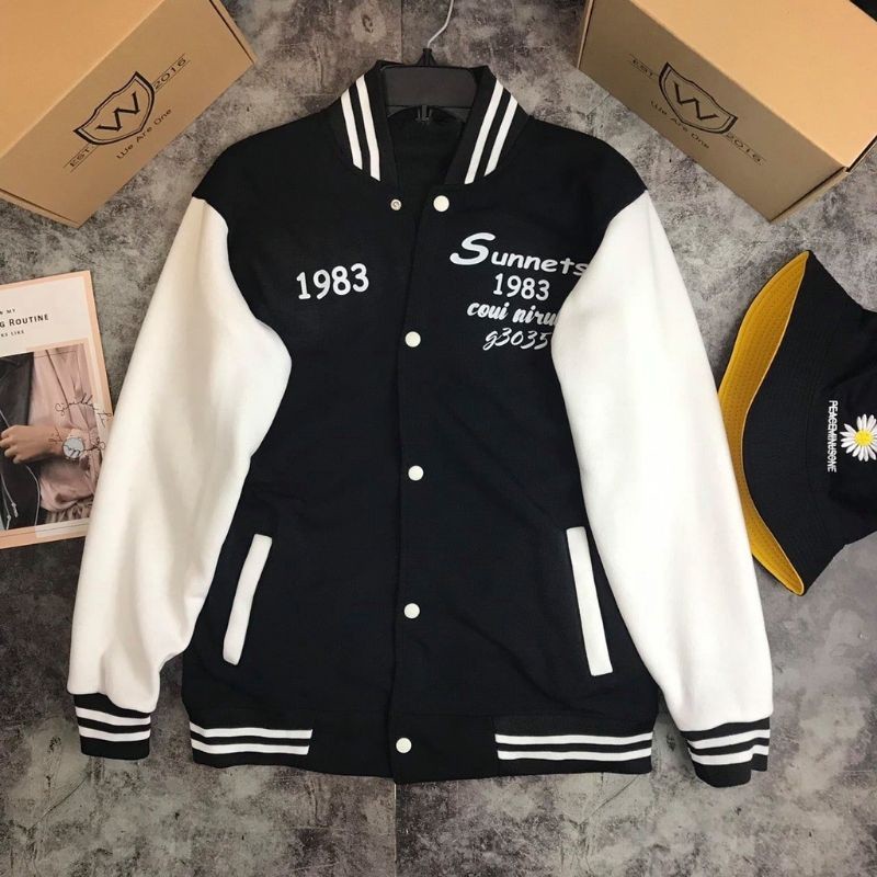Felizo Jaket Varsity SUNSET 1983 Bordir Big Size Jacket Baseball Kancing Bomber  FLeece Premium Unis