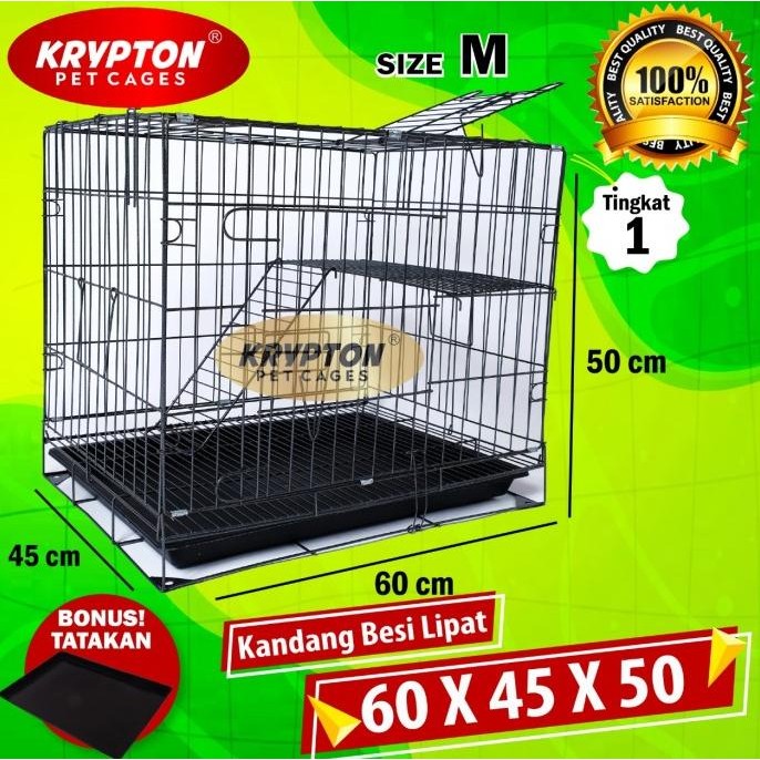 Kandang Besi Lipat 60cm Kucing Anjing Kelinci Tingkat Besar Tebal