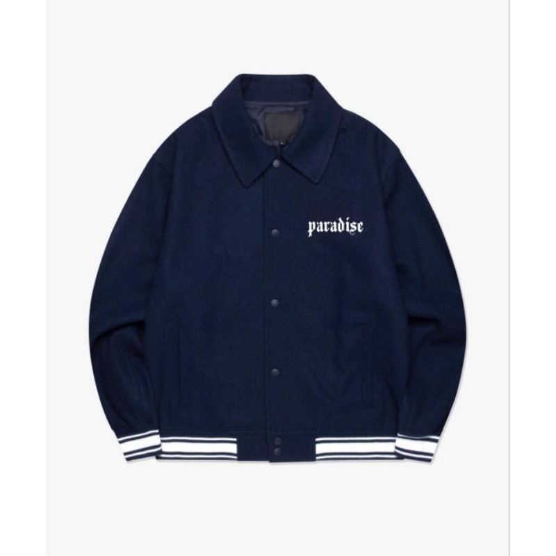 Felizo Jaket Varsity Kerah Polo Big Size PARADISE Sablon Jumbo Bomber Jacket Baseball Pria Wanita S 