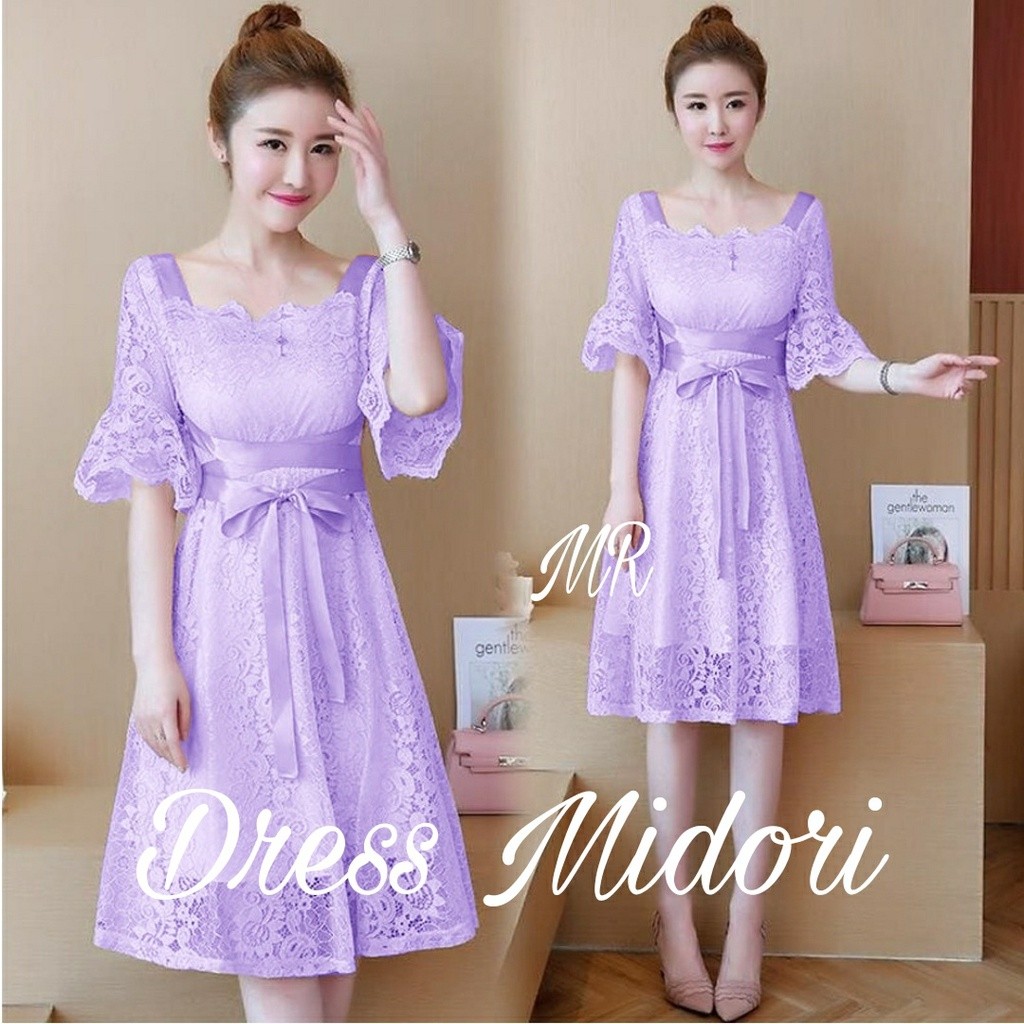 Dress Pendek Wanita Natal Selutut Korean Style Tunik Brokat Kondangan Gaun Rok Drees Greja Dres Bruk
