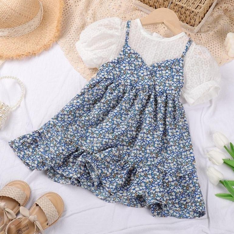 Kids Beach Dress Kasual Anak Perempuan Gaun Pantai Anak Perempuan Lengan Pendek Dress Santai Import