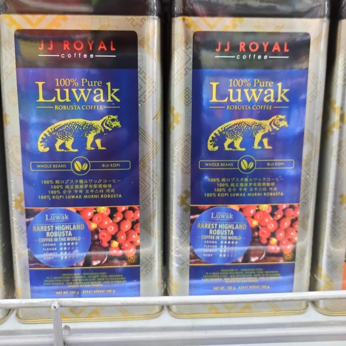 

Jj Royal 100% Pure Luwak Robusta Whole Beans Coffee 100Gr