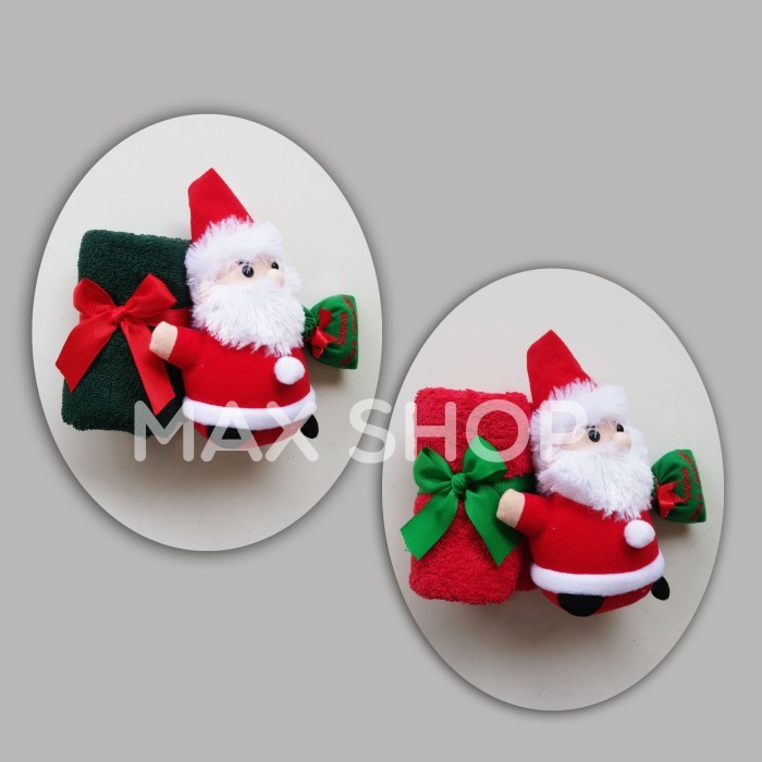 

Natal Paket Handuk Boneka Santa / Souvenir Natal / Kado Natal / Christmas - 30x30 cm Plastik Limited