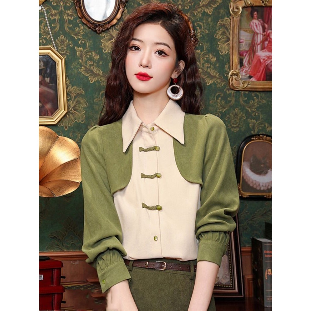 Baju Atasan Wanita Lengan Panjang, Baju Atasan Wanita Lengan Panjang, Baju Brushed Dua Potong, Palsu