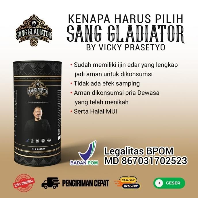 

Sang Gladiator Coffee Original Bpom By Vicky Prasetyo | Kopi Kuat Pria