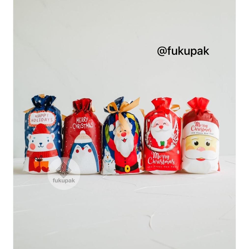 

Plastik Serut Natal + Pita (50Pcs), Kantong Kue Cookies Jar, Christmas Bag
