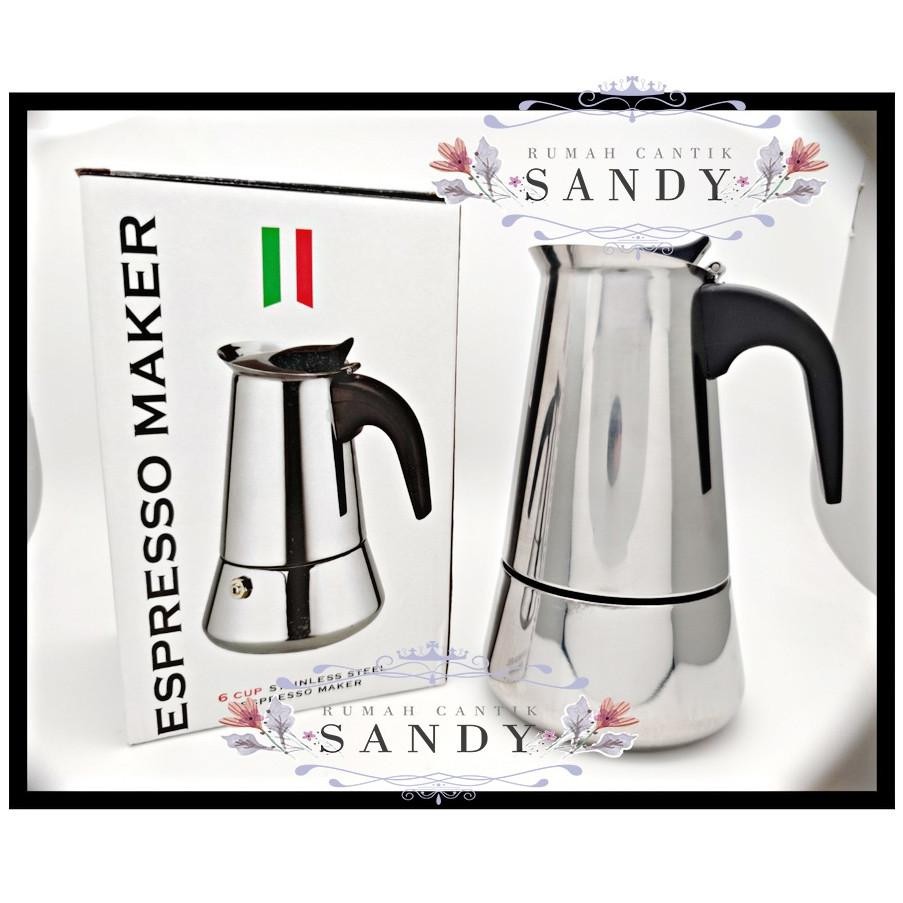 Teko Kopi Espresso ~ Coffee Maker Moka Pot Stainless ~ 6 Cup