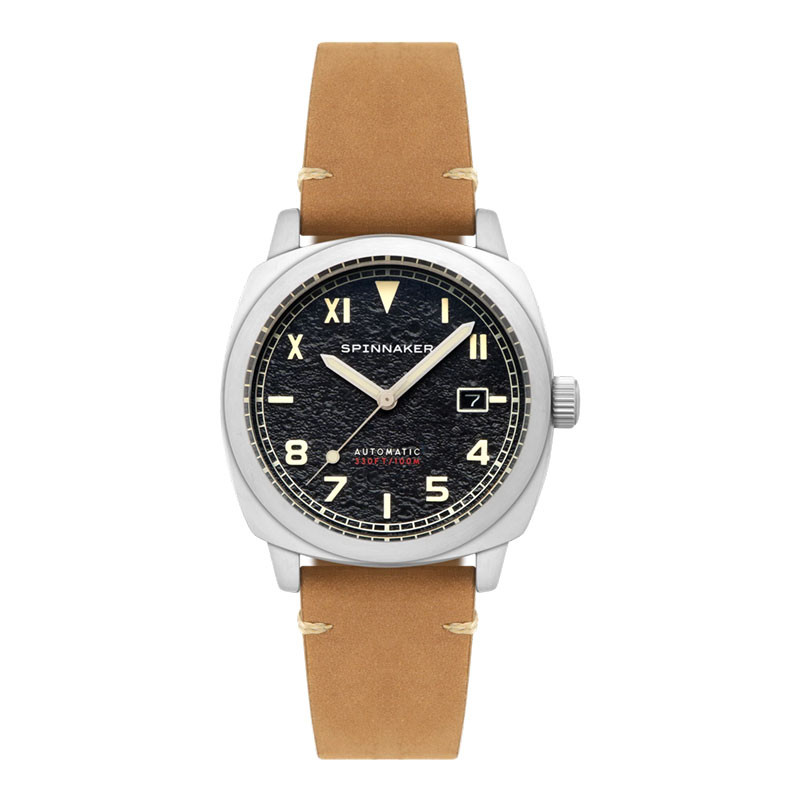 Jam Tangan Pria Spinnaker Hull SP-5071-01 California Granite Black Dial Brown Leather Strap