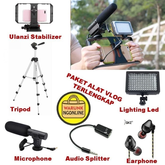 PAKET LENGKAP Alat VLOG HP - YOUTUBER - STABILIZER - MIC - LED- TRIPOD