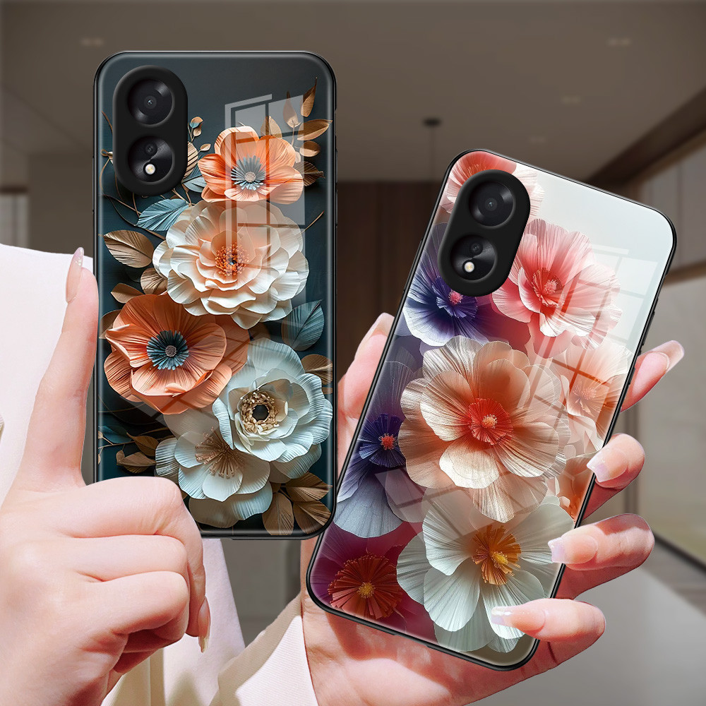 Bunga Layang-layang Kertas Kaca glass mirror Case cesing kesing untuk OPPO A18 A31 A32 A33 A35 A36 A