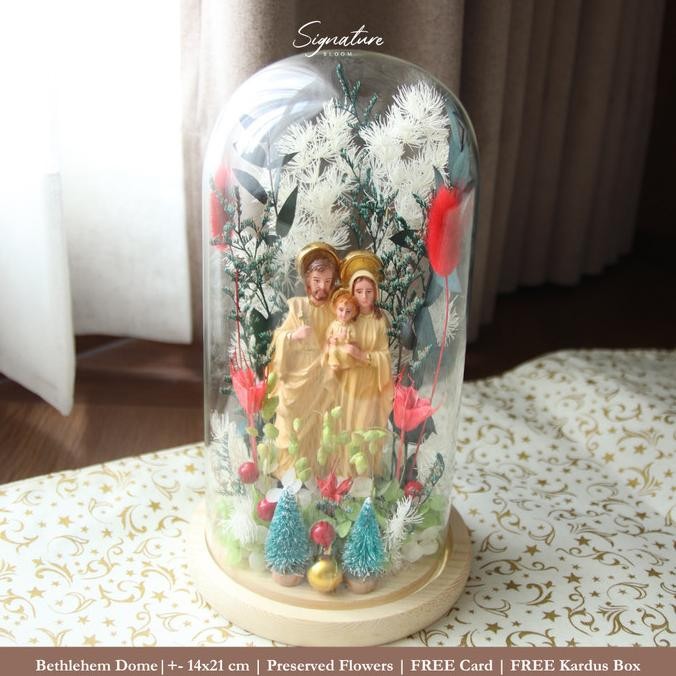(SIGNATUREBLOOM) HOLY FAMILY FLOWER DOME CHRISTMAS EDITION | PRESERVED FLOWERS DOME | HADIAH NATAL B