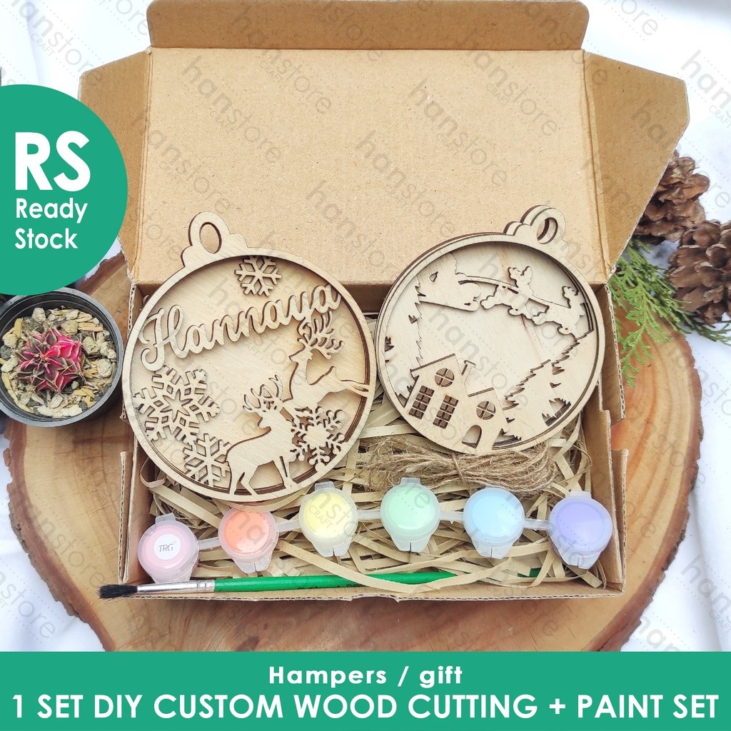 

RS 1 Set DIY Custom Wood Cutting + Paint Set / Hampers / Gift / Kado / Natal / Christmas / Paket