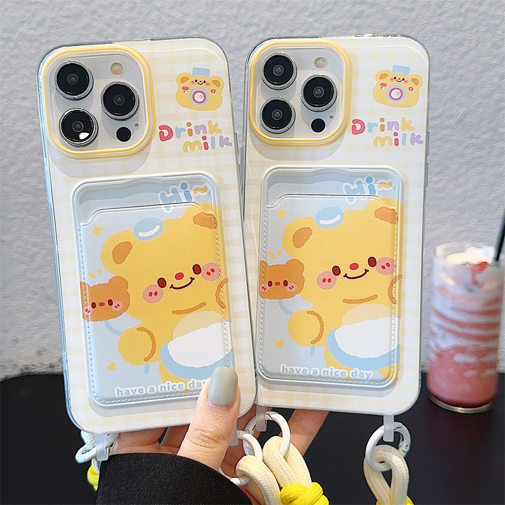 Beruang Mentega Kartun Card Case Tali Pengikat Candy Hardcase Redmi 13C Note 13 Pro Plus 5G M3 Pro N