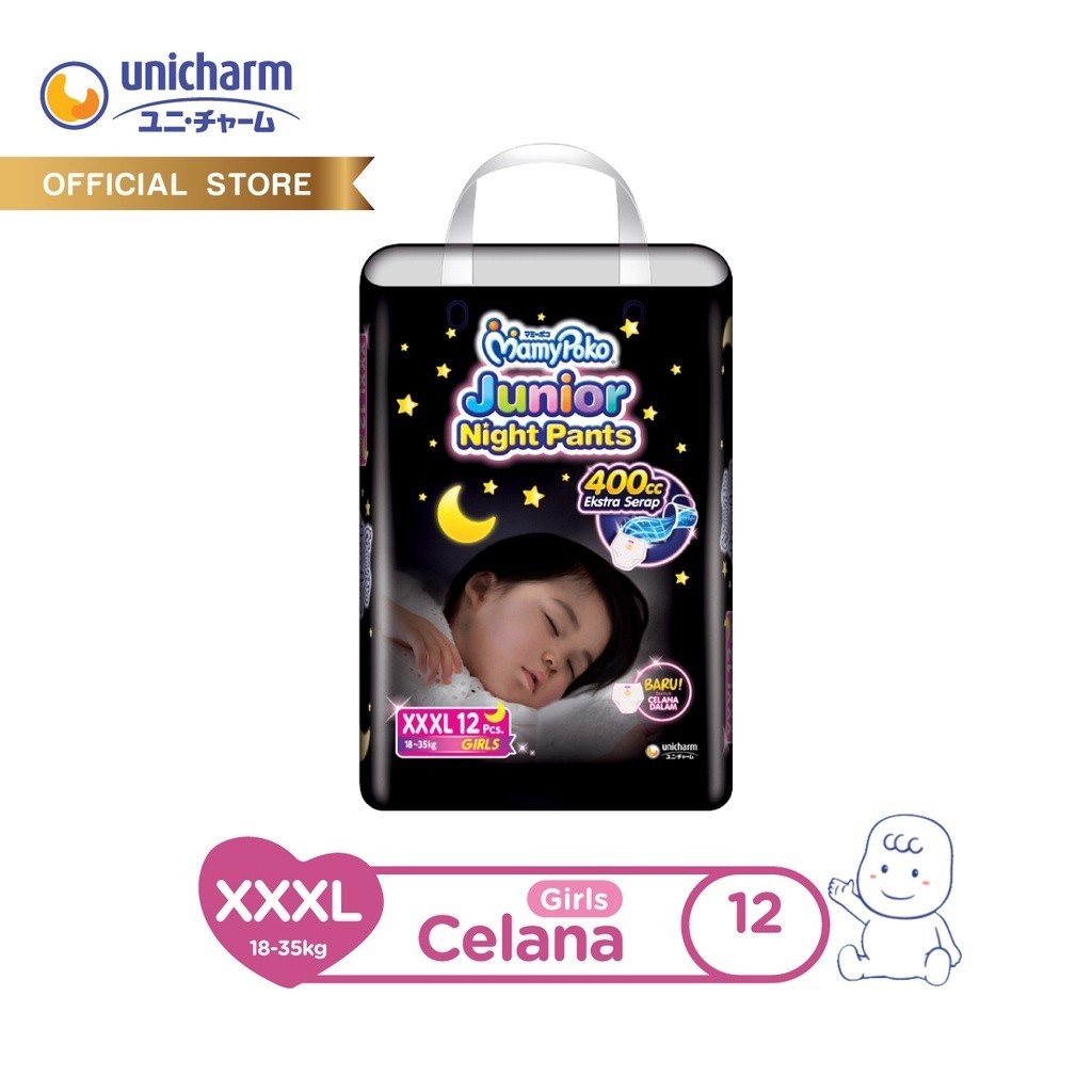 MamyPoko Junior Night Pants - XXXL 12 - Girls - Popok Celana