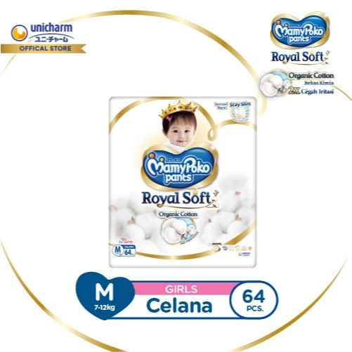 MamyPoko Pants Royal Soft Organic Cotton - M 64 - Girls - Popok Celana