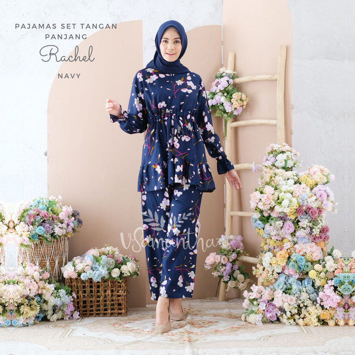 Pajamas Set Rayon Rempel Busui Tangan Panjang , Celana Panjang Rachel