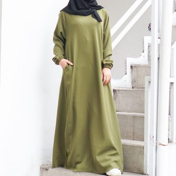 Terbaru Aliva Dress Gamis Wanita Hijab Azzahra Warna Sage Green Fashion 2024