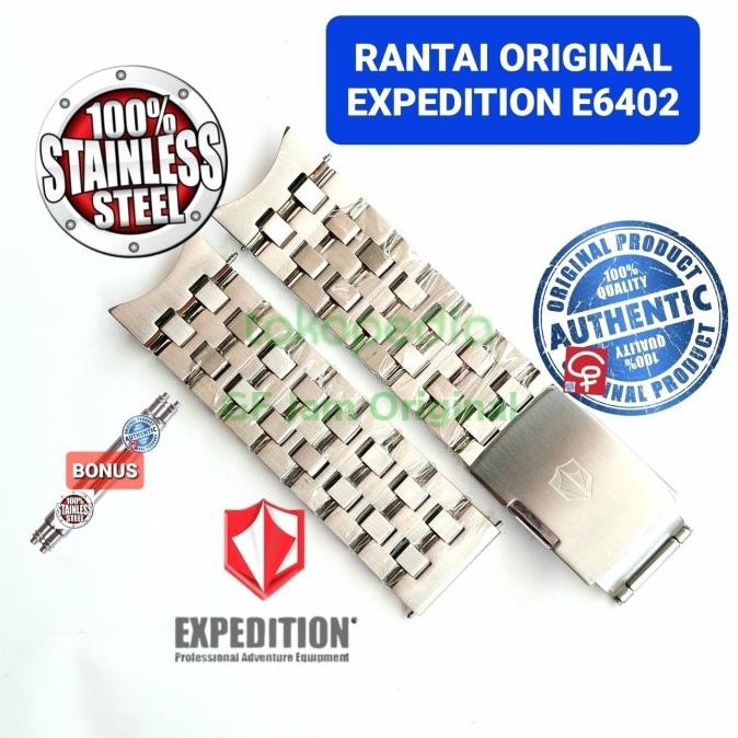 STRAP RANTAI JAM TANGAN EXPEDITION E6402 E 6402 STAINLESS STEEL SILVER