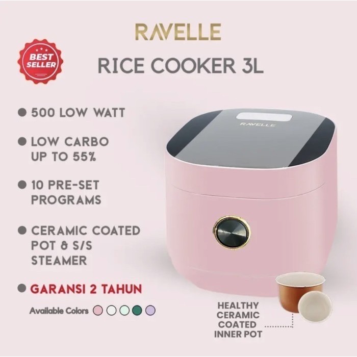 Ravelle Digital Rice Cooker Low Carbo 3L (1.2L Nasi)