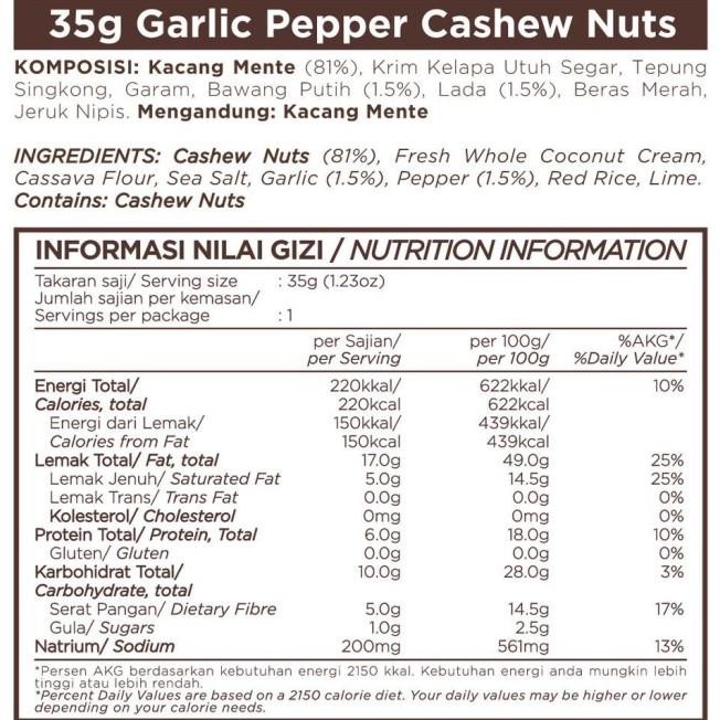 

W2Fit East Bali Cashews - Garlic Pepper Cashew Nuts 35Gr - Kacang Mete