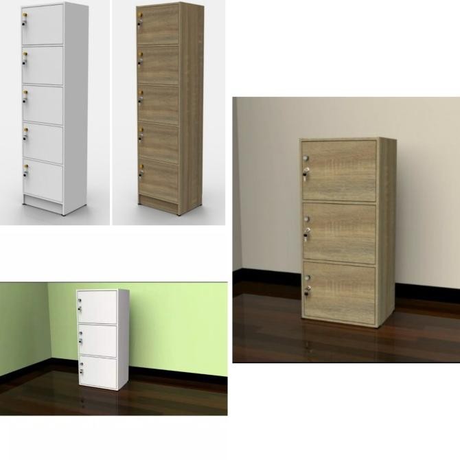 Lemari serbaguna baju anak loker rak susun tingkat 3 pintu kunci