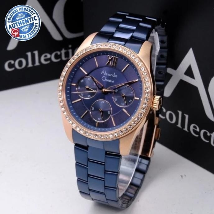 ALEXANDRE CHRISTIE AC2827 AC 2827 Rosegold blue Jam Wanita Original