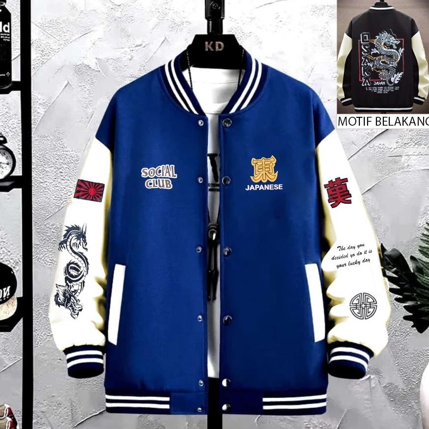 Jaket Varsity Modern Keren Baseball Vintage Baseball Sukajan Kamikaze Culture Jepang Pria Wanita