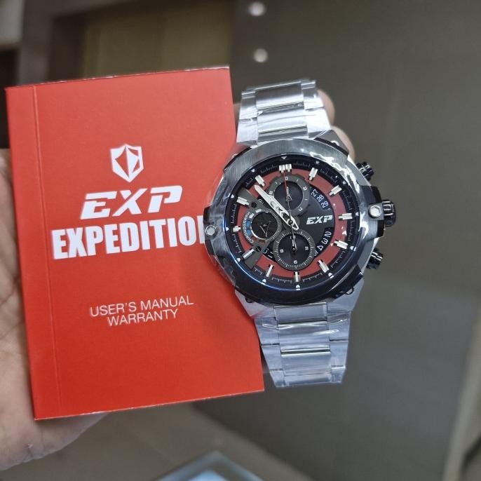 EXPEDITION ORIGINAL EXP E6838 E 6838 SILVER BLACK DIAL RED JAM TANGAN PRIA ORIGINAL GARANSI RESMI 1T