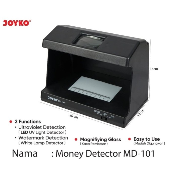 

Terlaris ALAT DETEKSI UANG JOYKO MD-101 / LAMPU UV LED / DETECTOR RUPIAH PALSU SALE