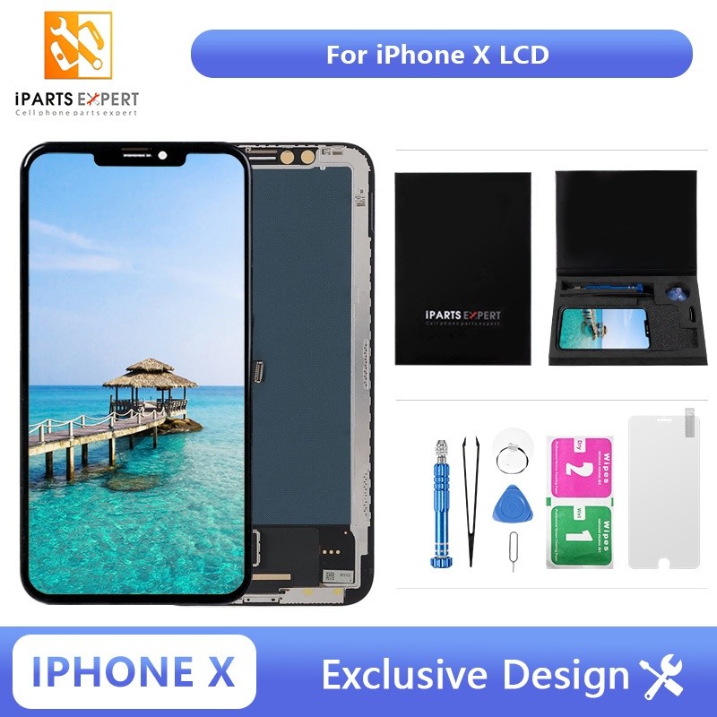 IPARTSEXPERT LCD Asli untuk IPhone X XR LCD Pengganti Layar Sentuh Tanpa Piksel Mati + Kaca Tempered