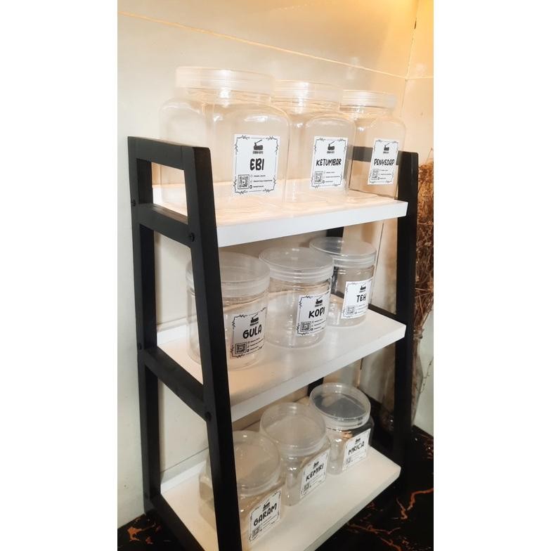 Gratis Toples Rak dapur 3 susun Rak bumbu+toples Rak kayu estetik Rak kayu minimalis Rak kayu 3 susu