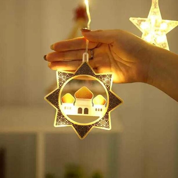 3 Meter Lampu Tirai Bentuk Bintang Masjid Dekorasi Ramadhan / Lampu Tirai Menggantung