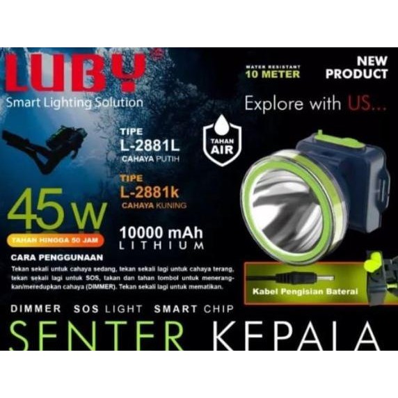 

TERSEDIA HEADLAMP LUBY LED L2881 SENTER KEPALA 45 WATT WATERPROOF