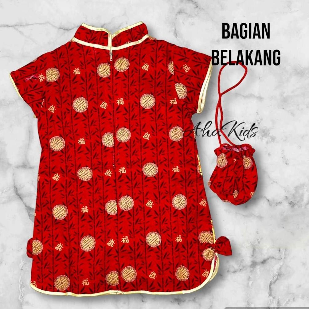Baju Dress Cina Anak Perempuan Motif Burung Merak Lucu/Dress Cheongsam Anak Cewek Model Terbaru