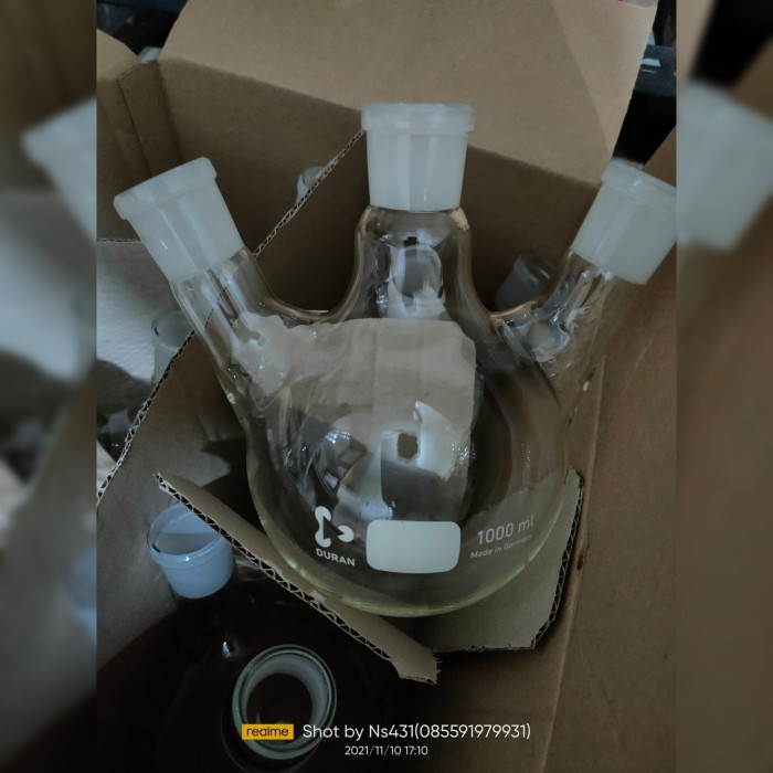 Boiling Flask 3 Neck 1000Ml Duran / Labu Didih 3 Leher 1000 Ml Duran