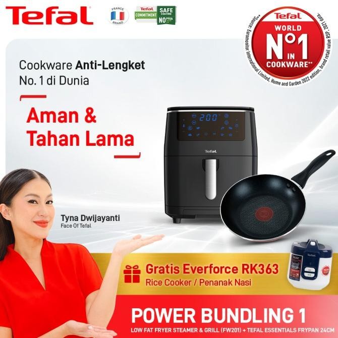 Tefal Power 1 - Low Fat Fryer Steamer & FW201 1pc + Essentials Frypan 24cm 1pc GRATIS Ever RK363 - R