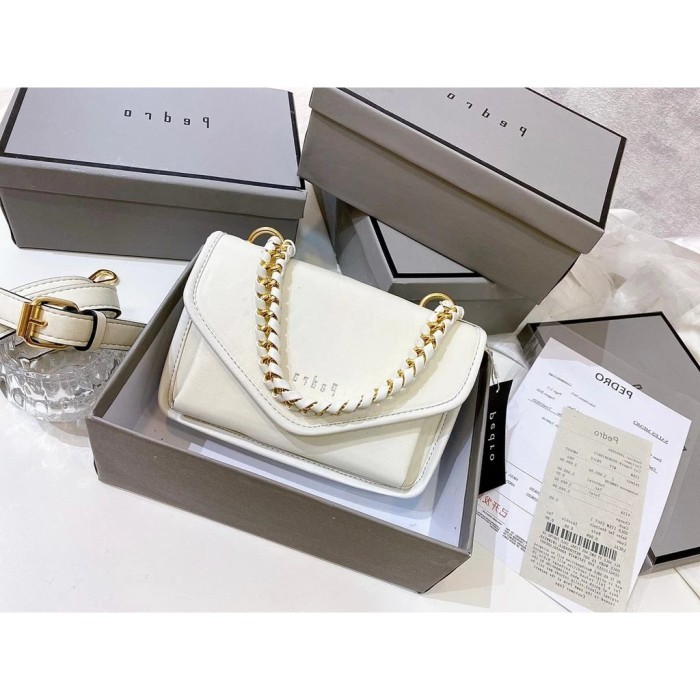 BERGARANSI PEDRO LYLA CHAIN Tas Selempang Wanita FREE BOX + FAKE BILL - PUTIH