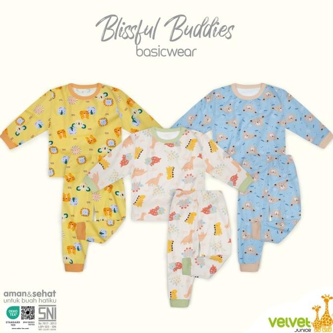 Velvet Junior Motif Terbaru Kancing Pundak + Celana Panjang - 3pcs