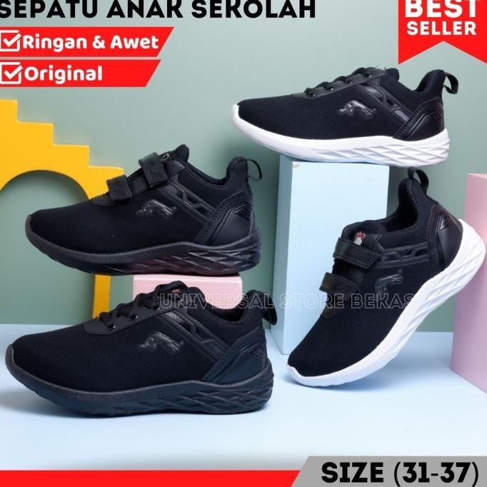 Sepatu Anak Sekolah Laki Perempuan TK SD Jaguar Pro ATT Hitam Polos