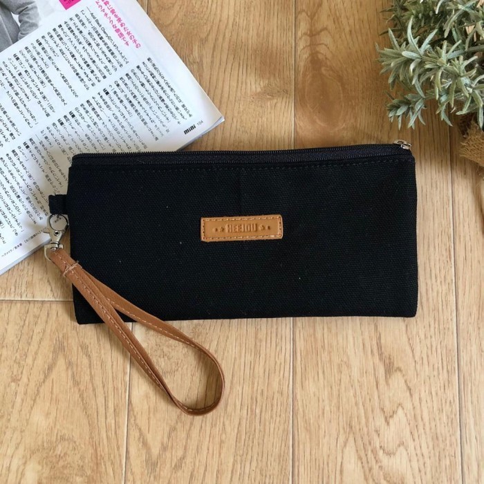 TERJAMIN Dompet hp wanita uang kain kanvas jeans pouch resleting lucu heejou