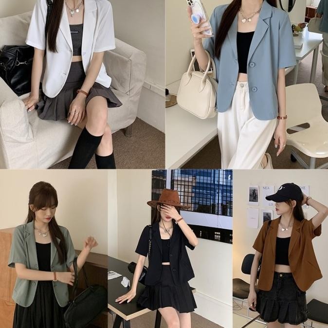 BLAZER LENGAN PENDEK GAYA KOREA POLOS LENGAN PENDEK CASUAL STYLE KOREA