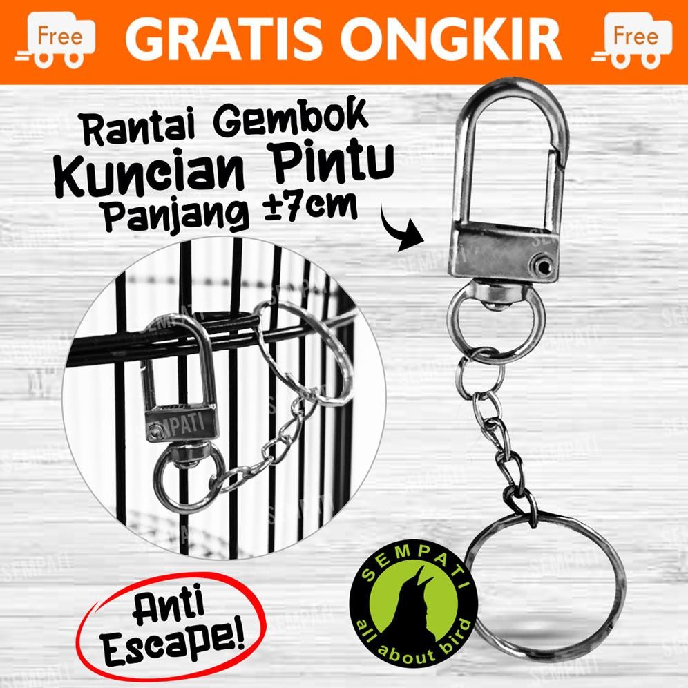 Rantai Gembok Silver Pengunci Sangkar Burung Murai Lovebird Kacer Kenari Rantai Kunci Kandang Hewan 