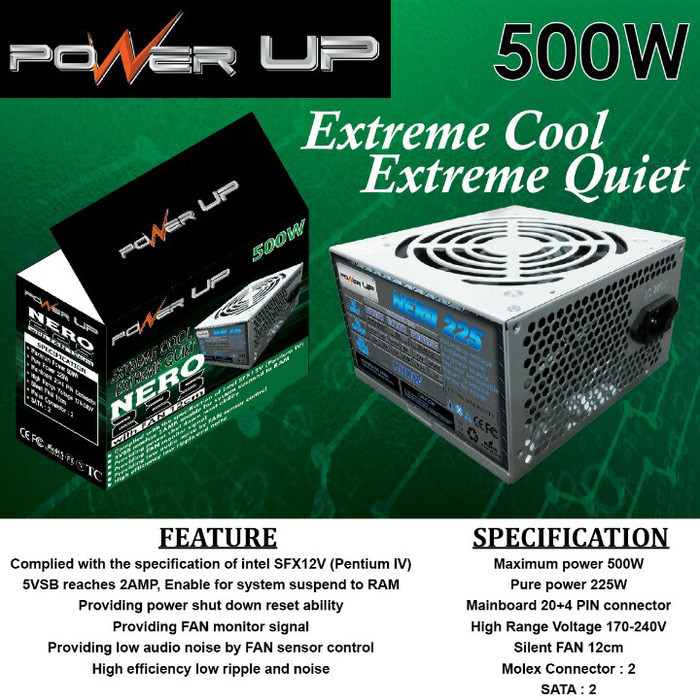 power up 500w, psu 500watt, power supply komputer 500w standard