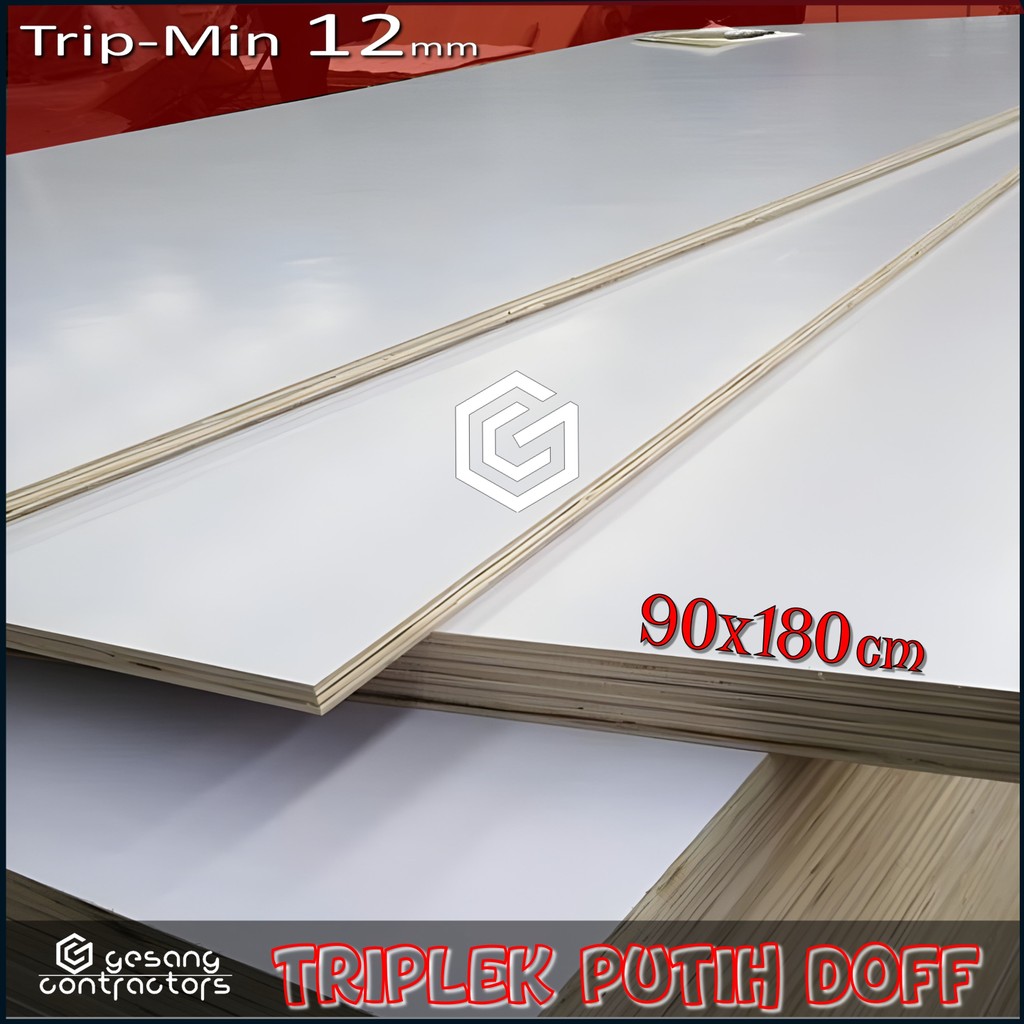 Triplek Putih Melamin 12mm 90x180 cm ( 180x90 cm ) Putih Doff 1 Muka 12 mm 90x180 cm