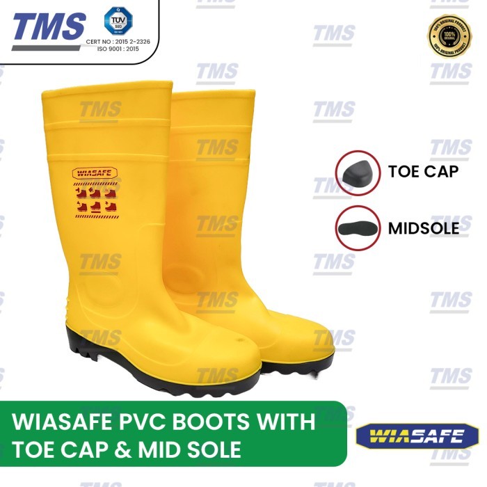 Sepatu Safety Boots Kuning WIASAFE PVC Safety Boots MidSole & Toe Cap - Original