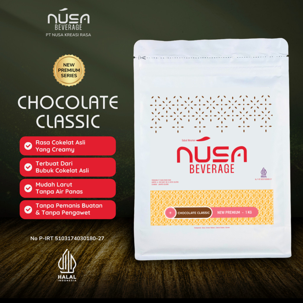 

NUSA BEVERAGE Chocolate Classic Premix Powder 1Kg Untuk Bisnis Dessert & Bakery & Cake