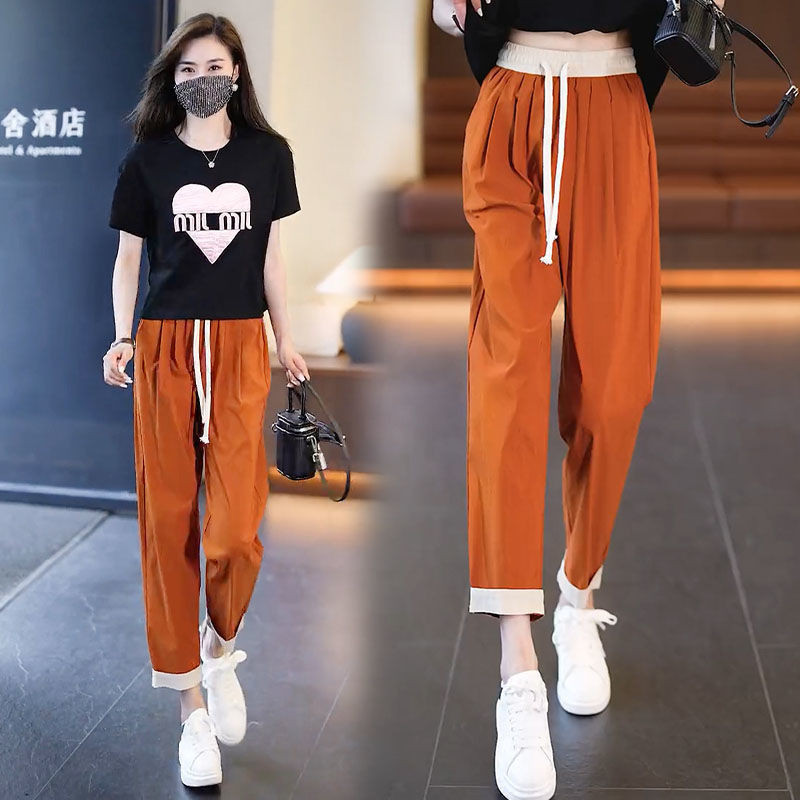 Celana Wanita Sutra Es Potongan Tipis Celana Kaki Lurus Longgar Kasual Tabung Asap