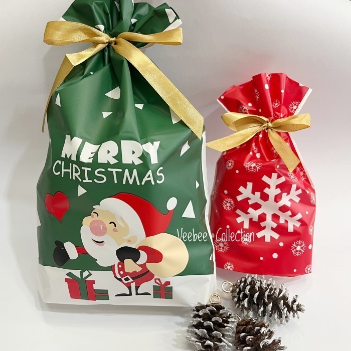 

_^_^_^] Plastik snack Natal 15x23 cm 10pc / Kantong snack serut natal