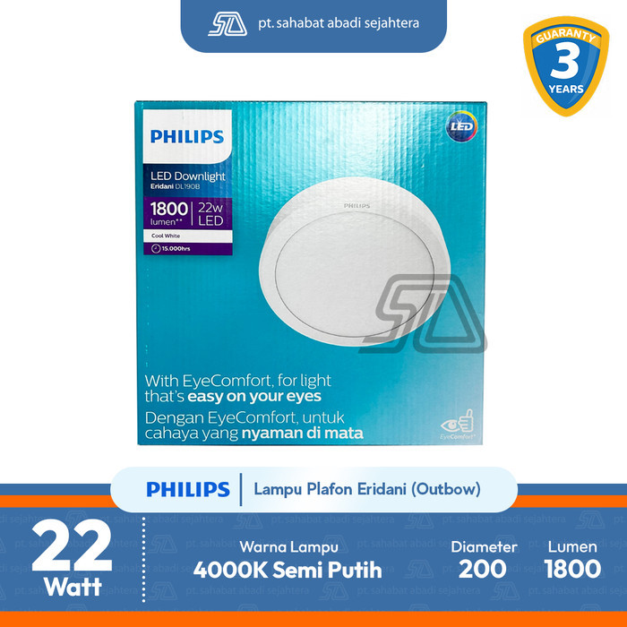 Philips Lampu LED Downlight Plafon Outbow Eridani 22W 8 inch 4000K Semi putih
